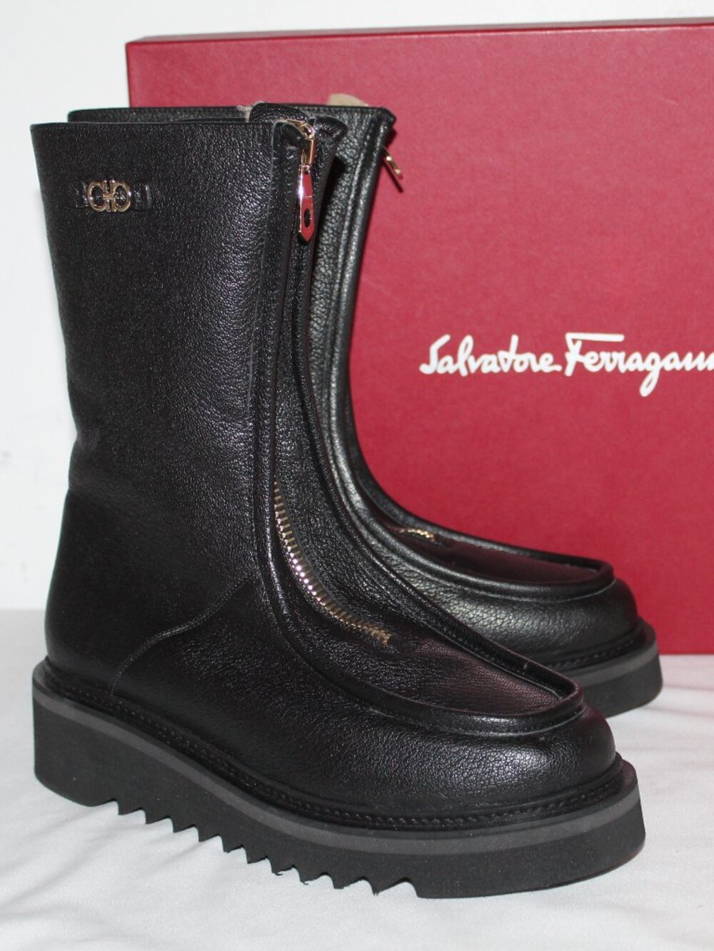 NWB Salvatore FERRAGAMO Euralio Genuine Shearling Lined Boot Zip Front Boots 9